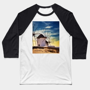 Greek windmill sunset Baseball T-Shirt